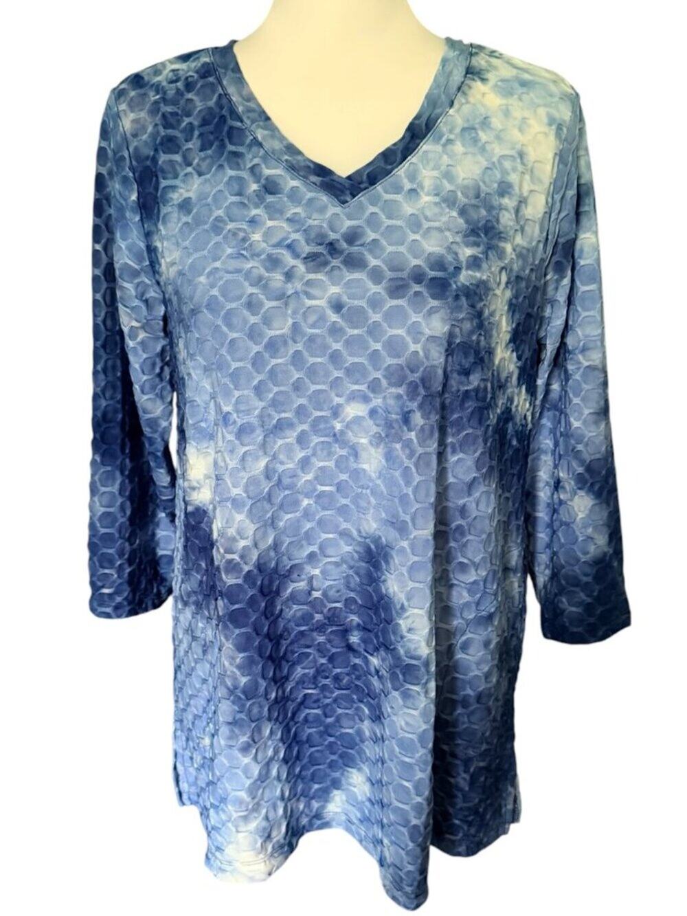 LOGO Lori Goldstein 3/4 Sleeve Blue White Top Size Small - Picture 1 of 3